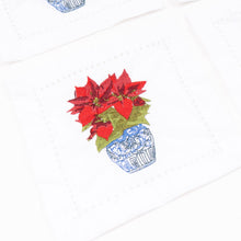 Load image into Gallery viewer, Poinsettias Embroidered Cocktail Napkin - Boxed Set
