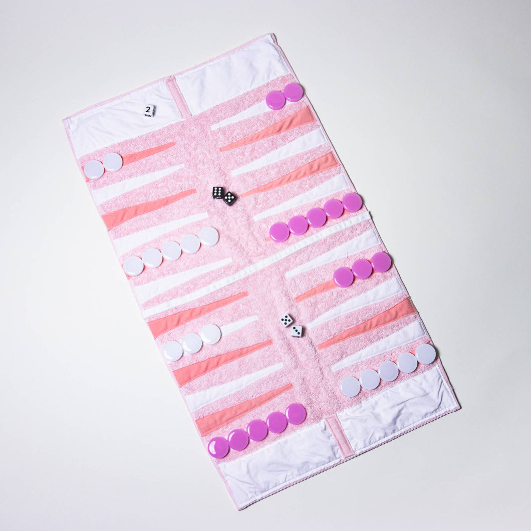 Terry Cloth Pink Outdoor/Travel Backgammon Set