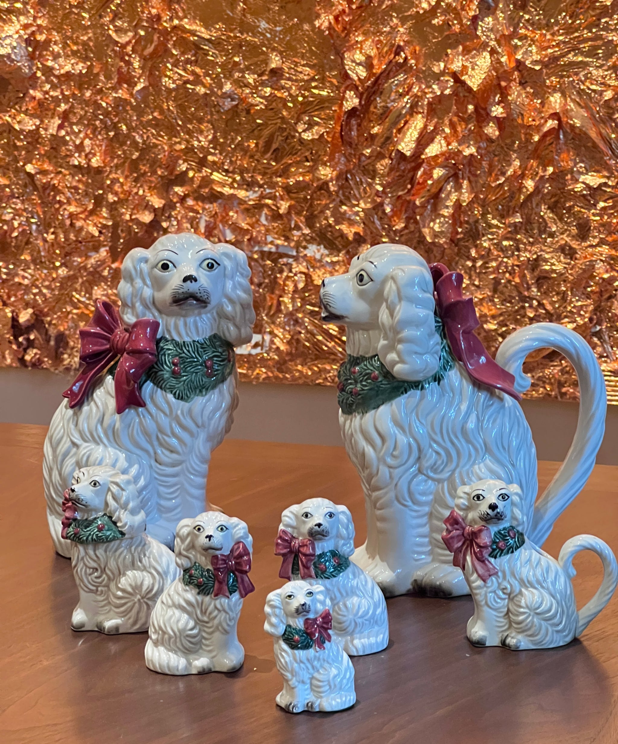 Vintage Fitz & Floyd Staffordshire Spaniel Dog Christmas Pitcher