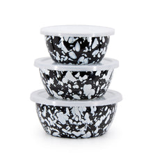 Load image into Gallery viewer, Splatterware Enamel Nesting Bowls With Lids By Golden Rabbit - Set of 3
