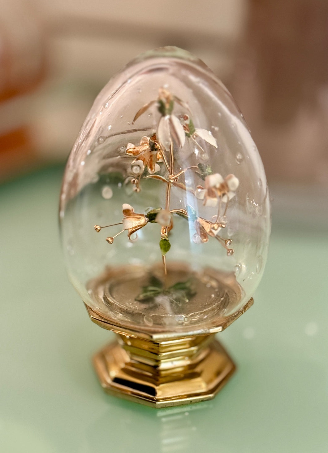 Fleur des Siecles Glass Egg with White Enamel Flowers - Vintage Jane Hutcheson for Gorham