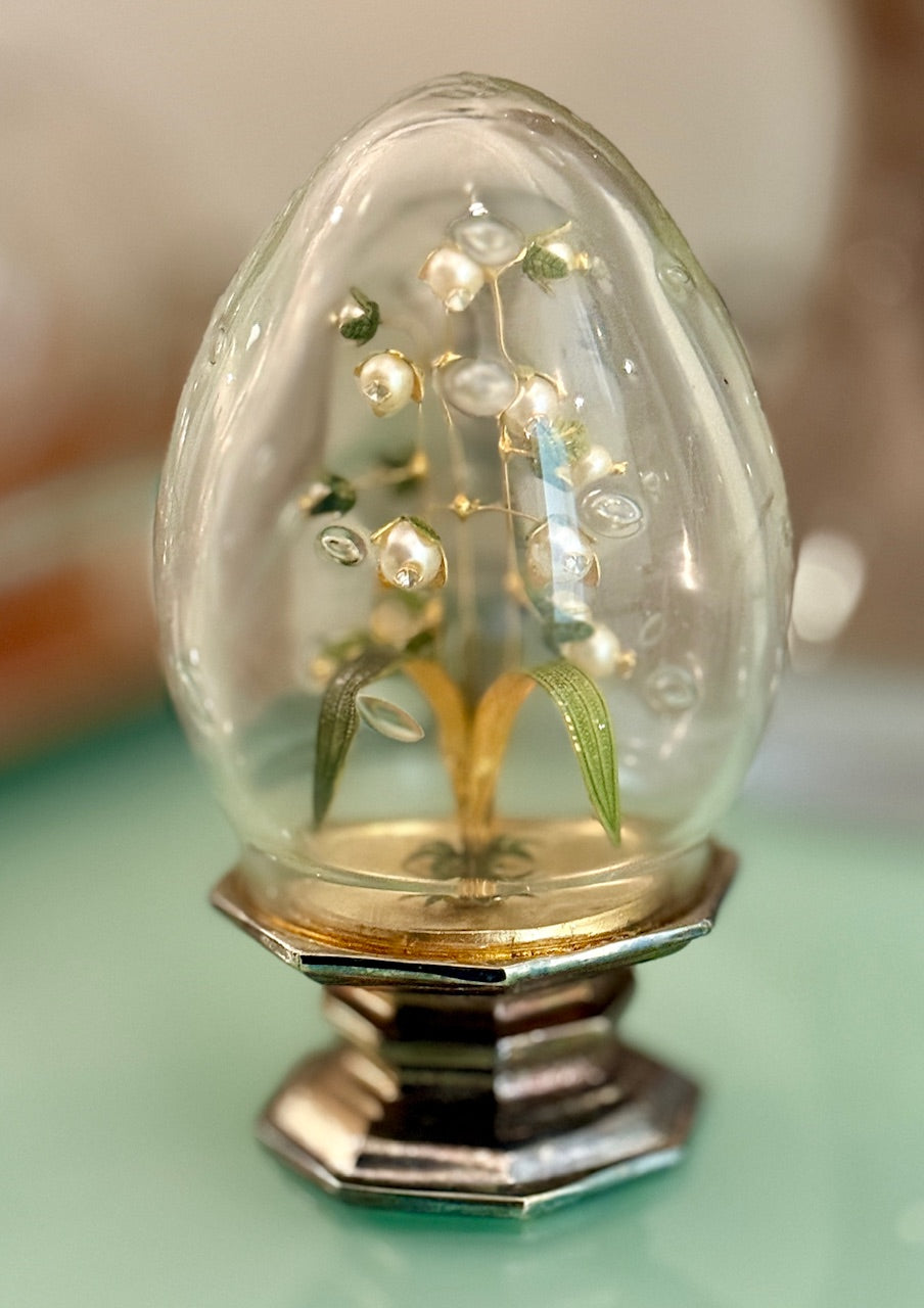 Fleur des Siecles Glass Egg with Pearls and Enamel Flowers - Vintage Jane Hutcheson for Gorham