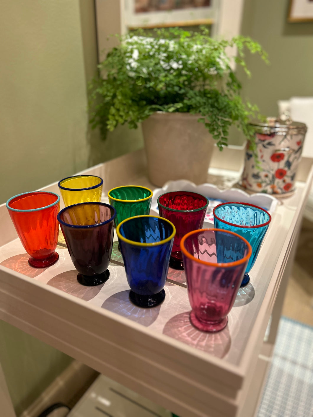La DoubleJ Murano Rainbow Stemless Goblets Set of 8