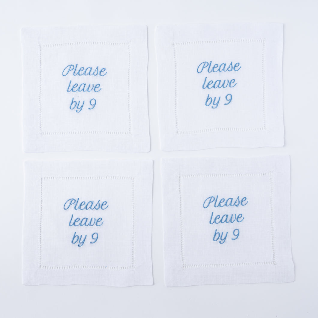 Please Leave by 9 Linen Cocktail Napkins – Set of 4 | No Reservation