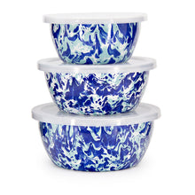 Load image into Gallery viewer, Splatterware Enamel Nesting Bowls With Lids By Golden Rabbit - Set of 3
