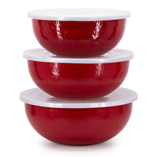 Load image into Gallery viewer, Enamel Mixing Bowls by Golden Rabbit - Set of 3 with lids
