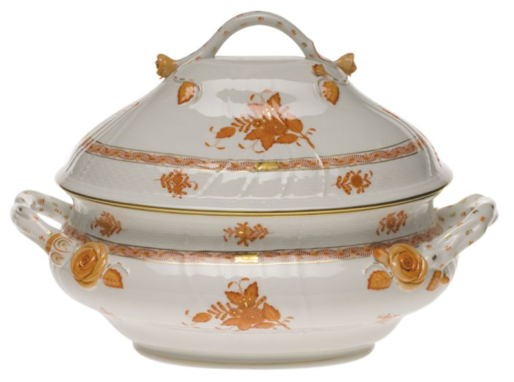 Chinese Bouquet Rust Tureen with Branch Handles