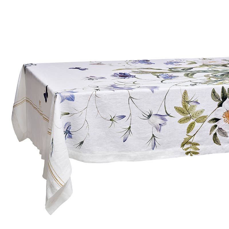 Blue Flower Garden Linen Tablecloth - Rectangular