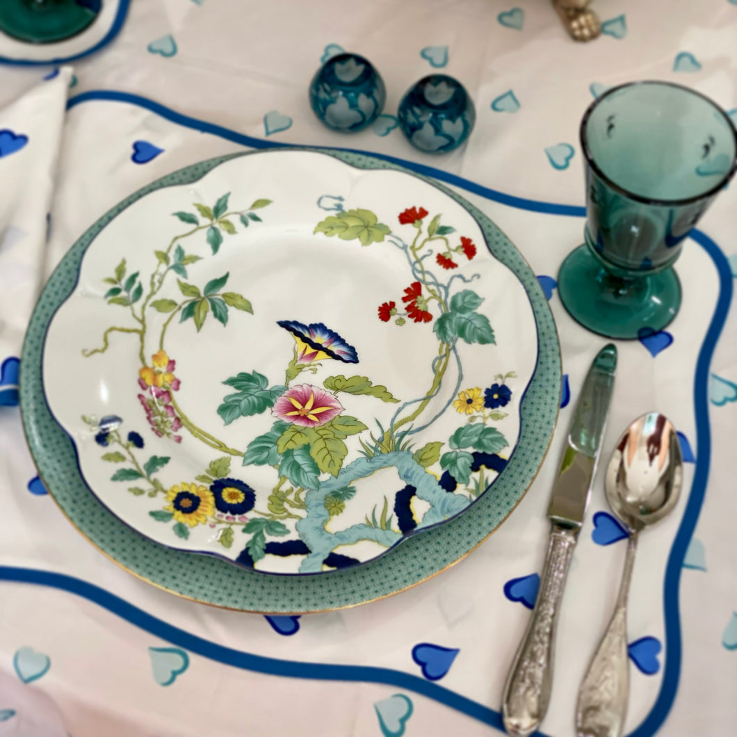 D. Porthault Coeur Tablecloth Turquoise