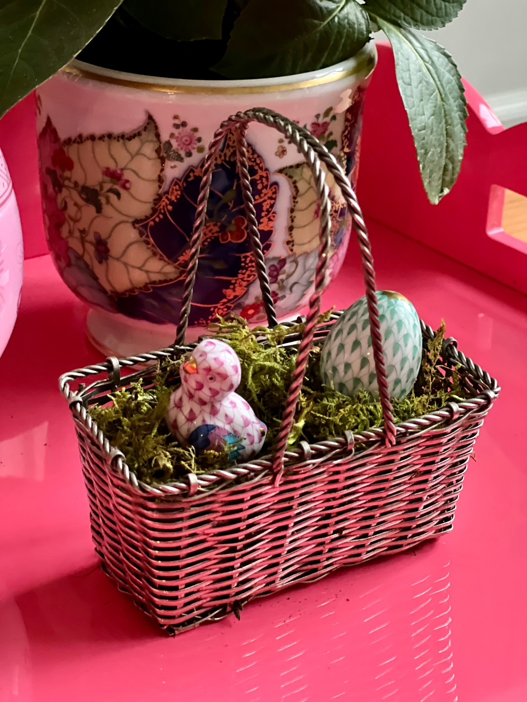 Small Woven Silver Easter Basket - Vintage