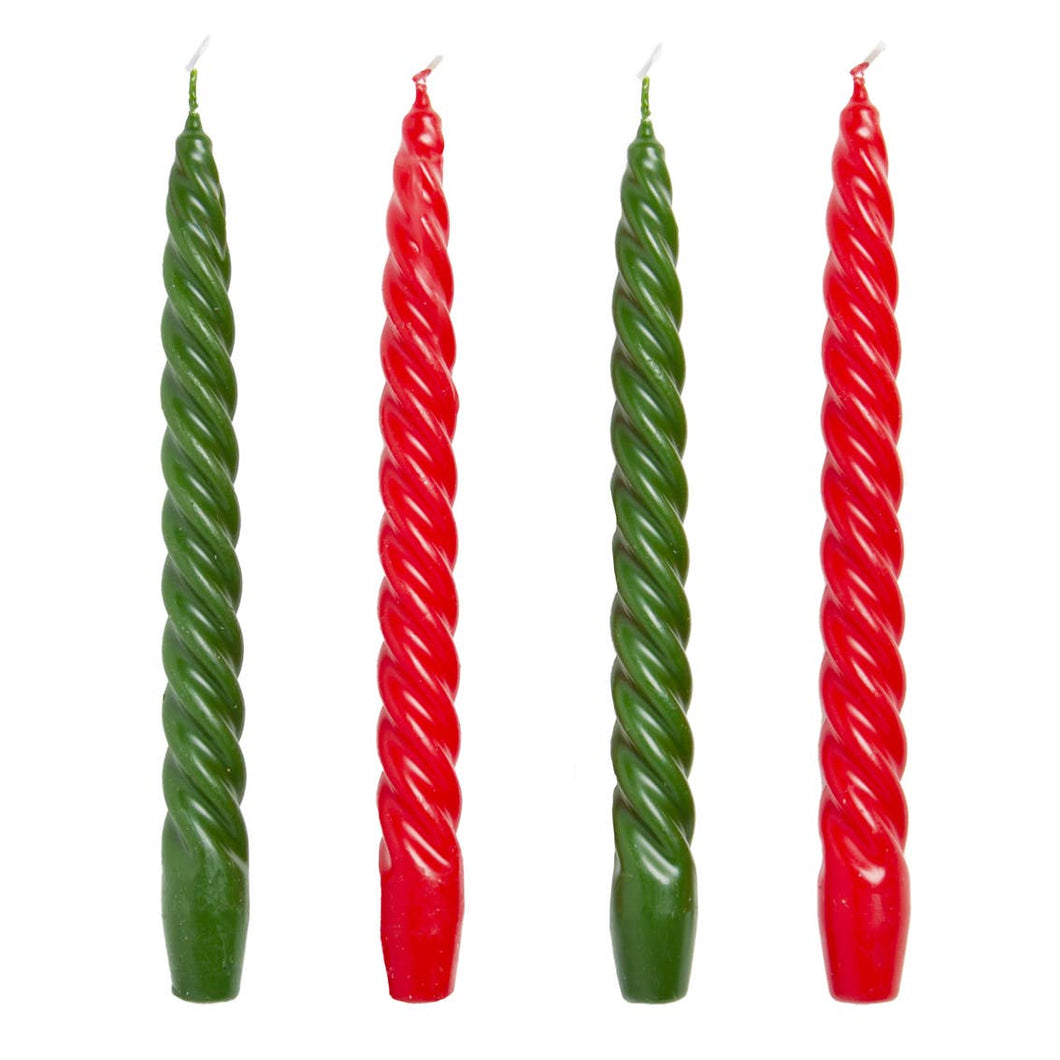 Red and Green Spiral Christmas Dinner Candles - Set of 4