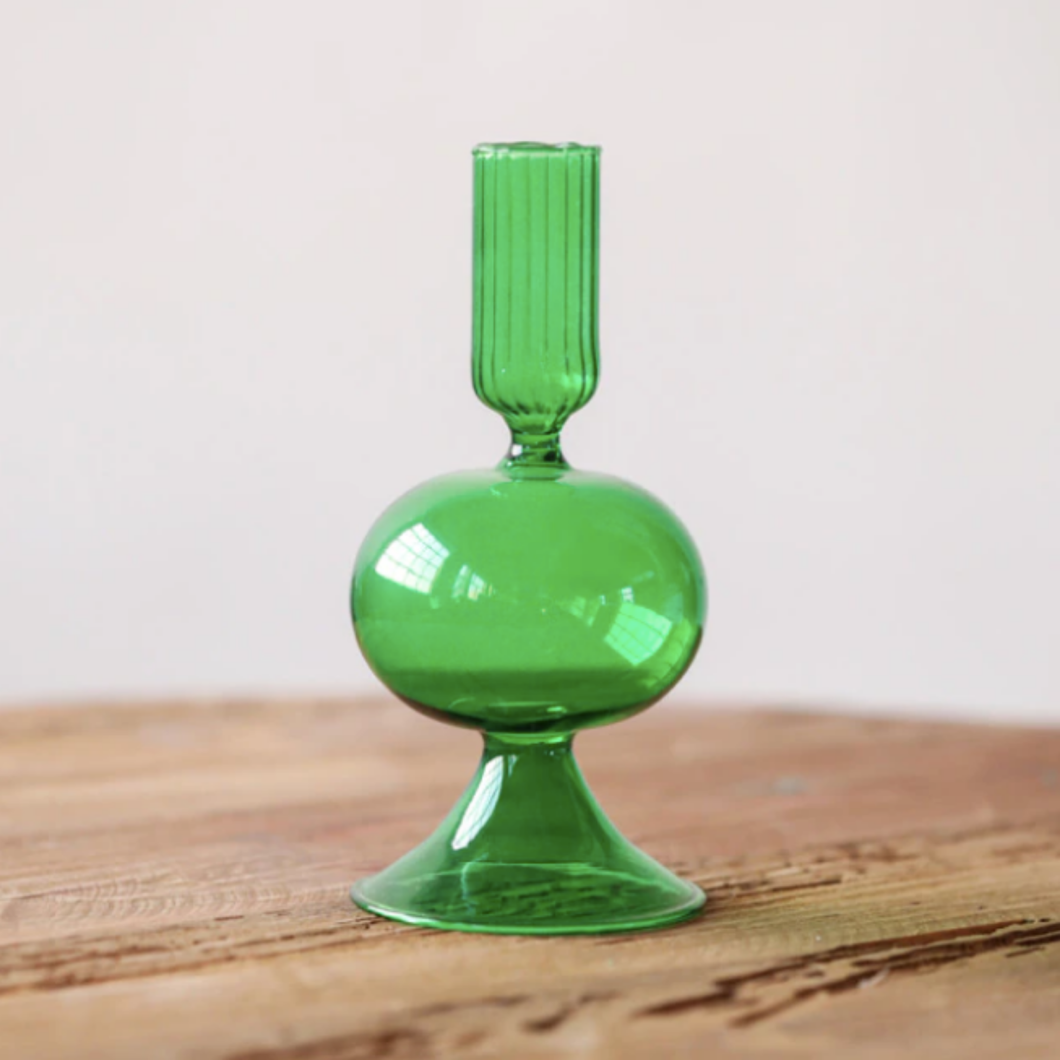 Green Glass Candlestick / Vase