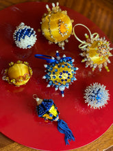 Load image into Gallery viewer, Gold and Blue Collection of Vintage Push Pin Ornaments
