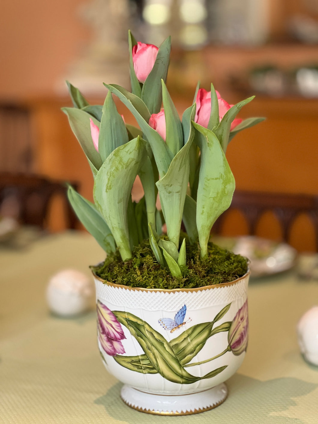 Round Pink Tulip Cachepot by Anna Weatherley