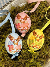 Load image into Gallery viewer, Hand-painted &quot;Embroidered Bunnies&quot; Eggs Set of 3
