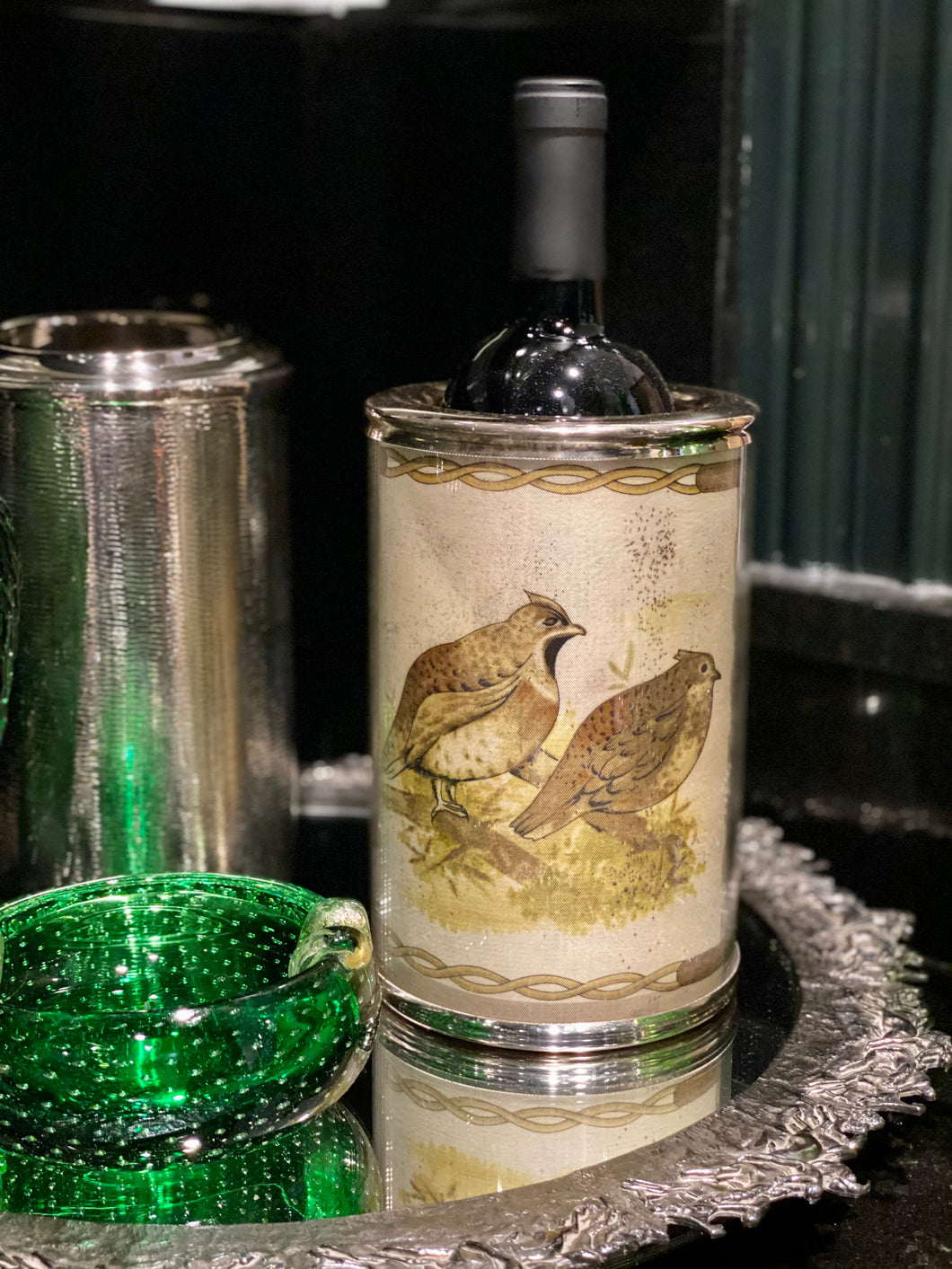 Curated Vintage Gucci Bottle Chiller with Game Birds