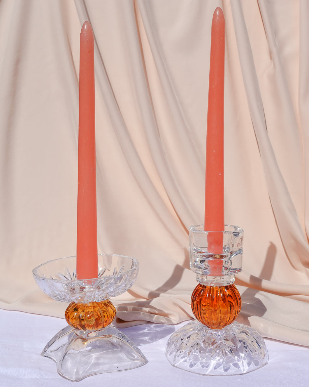 Set of Two Reversible Orange Candlesticks By Opaline Atelier