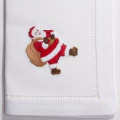 Santa Hand Embroidered Classic Hemstitch Dinner Napkin