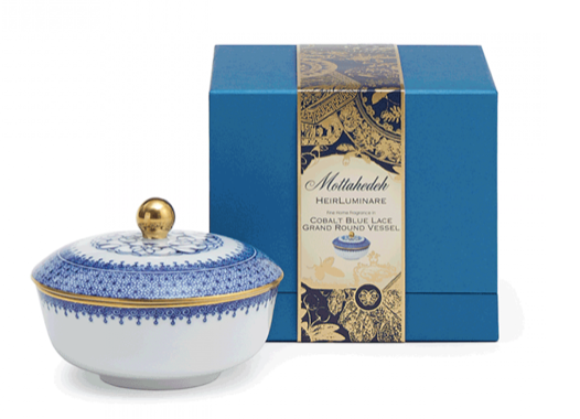 Mottahedeh China Cobalt Blue Lace Grand Round Box Candle