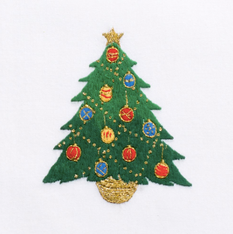 Ornament Tree Hand Embroidered Classic Hemstitch Dinner Napkin