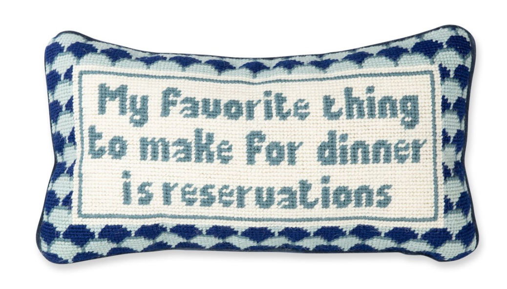 Reservations Needlepoint Pillow by Furbish Studio