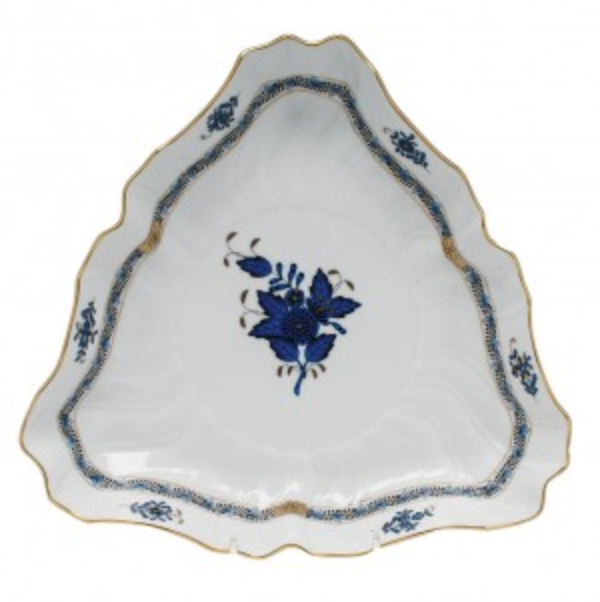 Black Sapphire Chinese Bouquet Triangle Dish by Herend