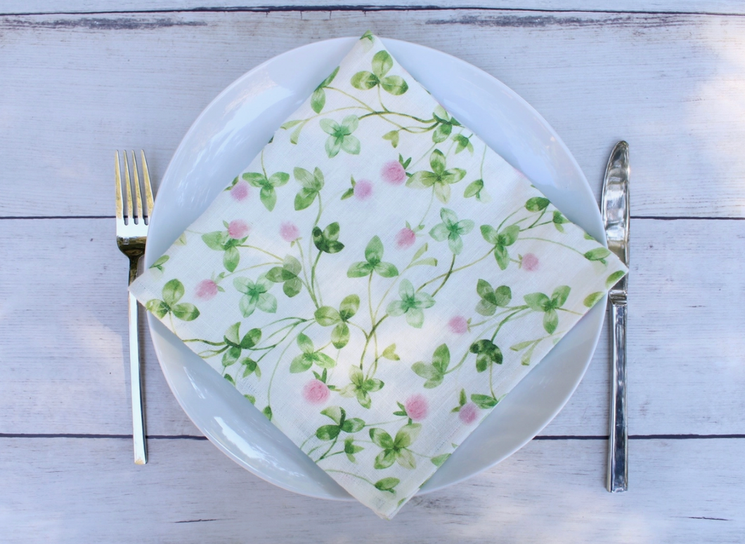 Pink Clover Botanical Linen Dinner Napkins by Blue Summer House - Set of 4
