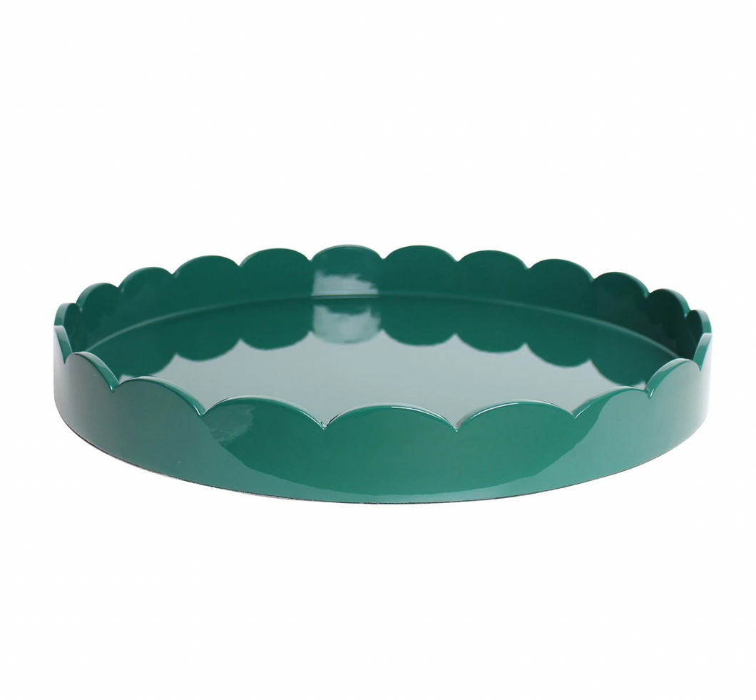 British Racing Green Round Large Lacquer Scallop Tray by Addison Ross