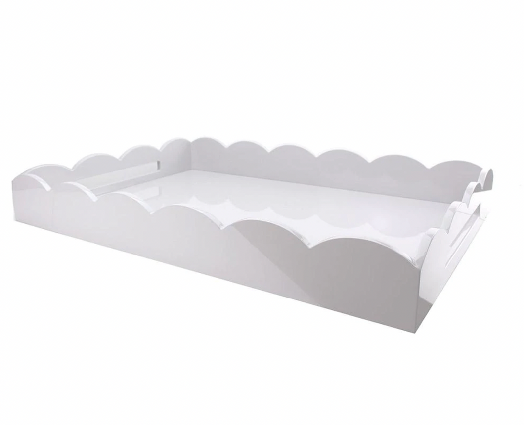 Large White Scallop Lacquer Tray by Addison Ross