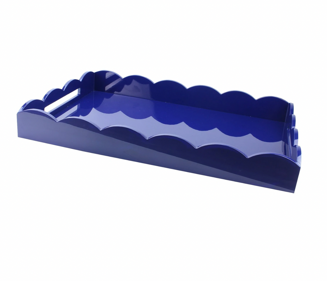 Large Navy Scalloped Lacquer Tray by Addison Ross