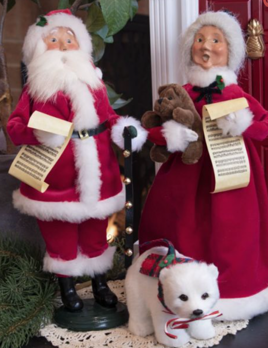 Byers' Choice Red Velvet Santa and Mrs. Claus with Sleigh Set