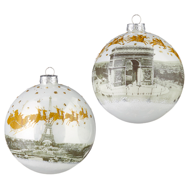 Christmas in Paris Ball Ornament - Set of 2