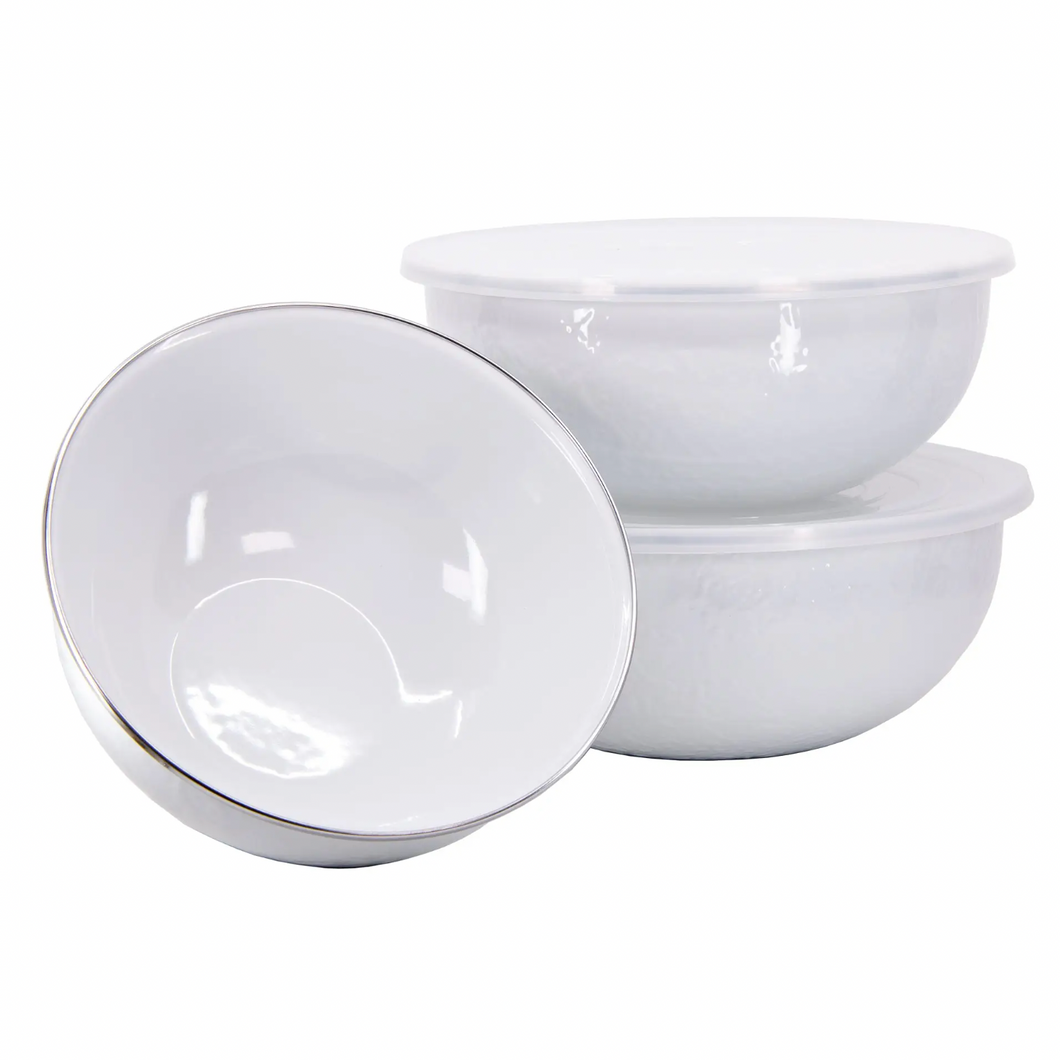 Enamel Mixing Bowls by Golden Rabbit - Set of 3 with lids