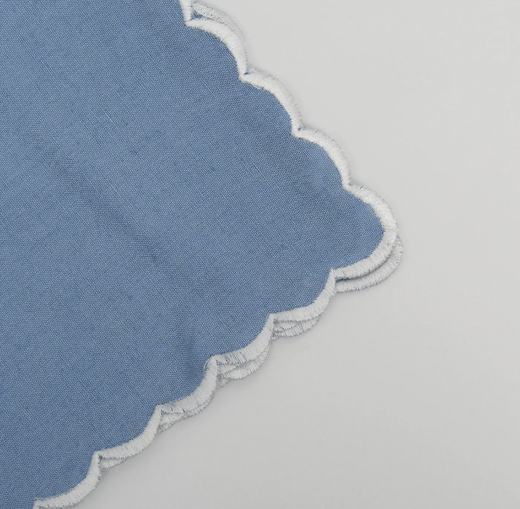 White Scallop Blue Wedding Cloth Napkin- Set of 12