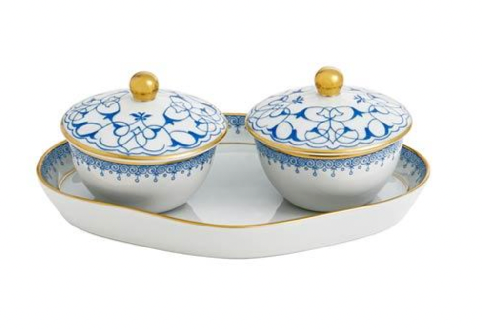Mottahedeh Lace Cornflower Heirluminare Two Votives W/ Tray