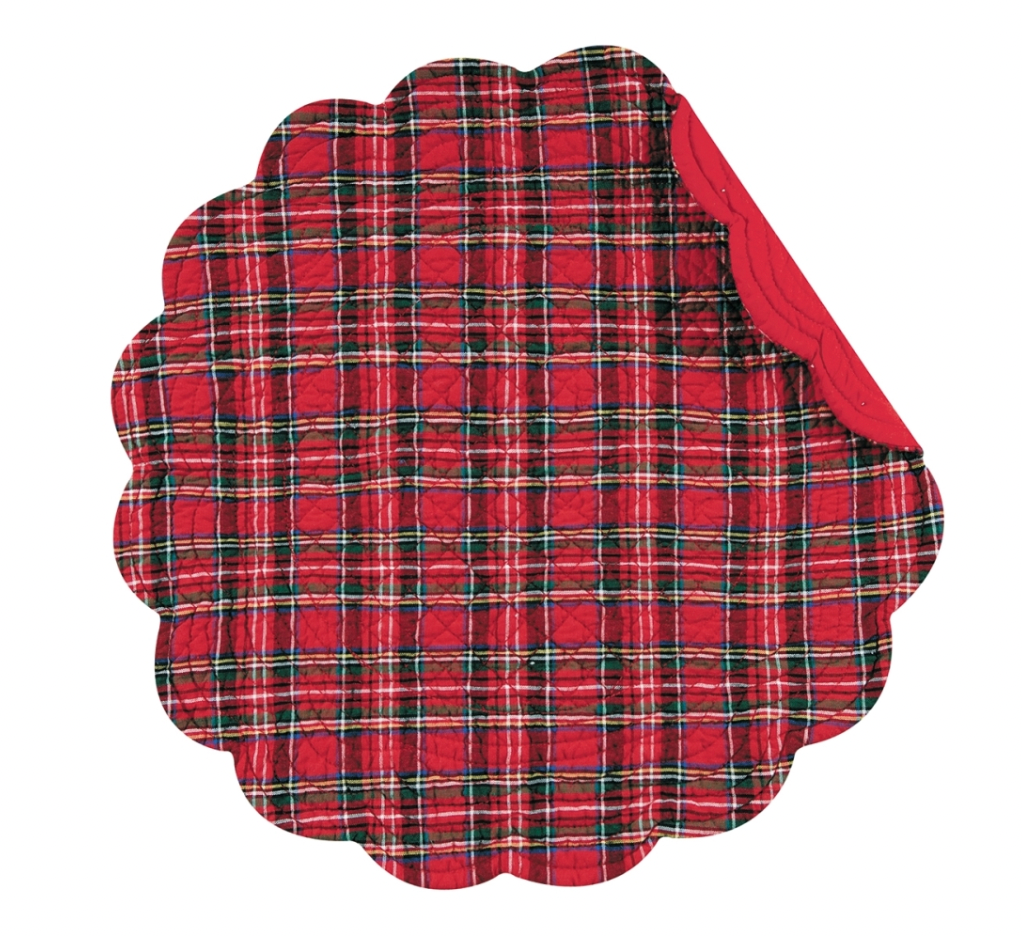 Red Plaid Reversible Round Quilted Placemat - Set of 6