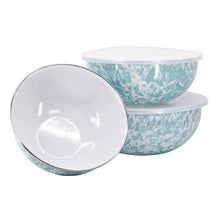 Load image into Gallery viewer, Splatterware Enamel Mixing Bowls With Lids By Golden Rabbit - Set of 3
