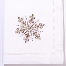 Load image into Gallery viewer, Silver Snowflake Hand Embroidered Classic Hemstitch Dinner Napkin
