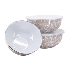 Load image into Gallery viewer, Splatterware Enamel Mixing Bowls With Lids By Golden Rabbit - Set of 3
