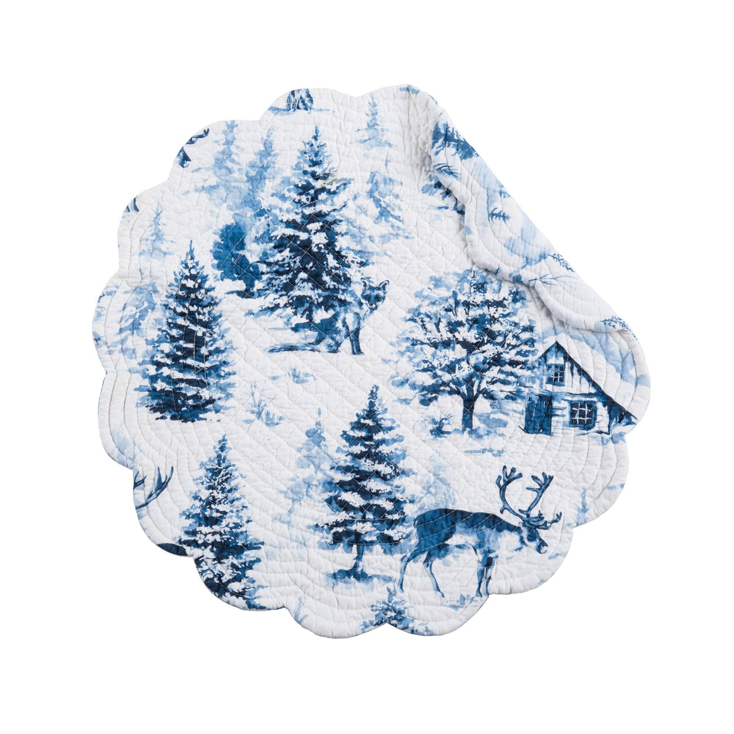 Christmas Frasier Winter Deer Blue Round Placemat - Set 6