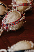 Load image into Gallery viewer, Festive Christmas Tartan and Pearl Vintage Push Pin Ornaments- Set of 13
